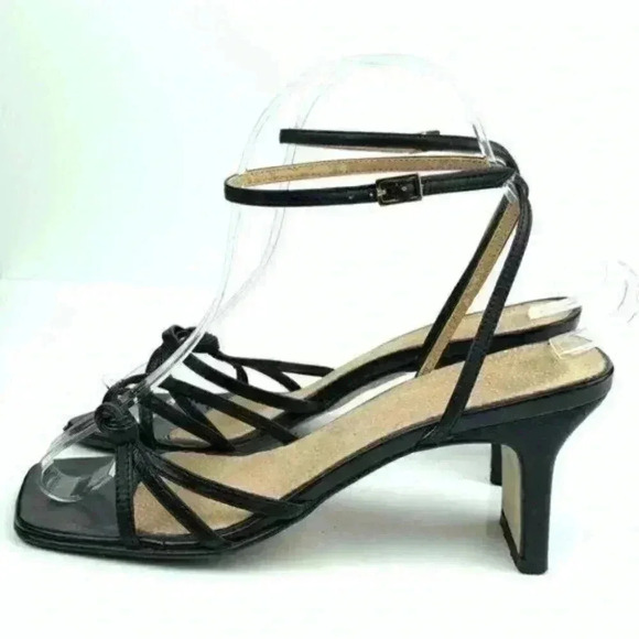 black Italian leather heels size 37 strappy party - Picture 3 of 8